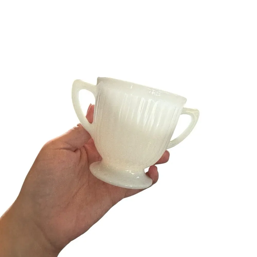 Macbeth Evans Glass PETALWARE White Monax Footed Sugar‎ Bowl Dish & Creamer Set